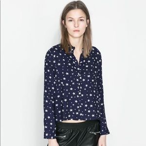 Zara navy blouse with front pockets